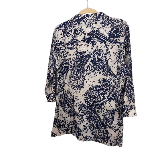 Foxcroft Blue White Paisley Cotton Shaped Fit Tunic Shirt Size 10 Coastal Resort - Picture 2 of 9